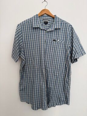 RVCA Men's Blue and White Gingham Short-Sleeve Button-Down Shirt